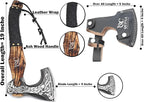 Viking Axe - Premium Carbon Steel Hatchet Axes with Leather Sheath – 19 Inch Rosewood Handle Bushcraft for Camping, Wood Splitting, Gift for him(Medivial Axe)