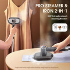 Newbealer 2In1 Pro Steam Station Iron, 1550W Turbo 3-level Steam & 3 Dry Heat Modes for Clothes, 30s Heat Up, 1.2L Tank, Auto-Off, Self Cleaning, Innovative Storage for Home & Hotel (Brown)