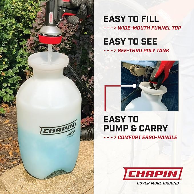 Chapin 20006 Made in USA 3 -Gallon Lawn and Garden Pump Pressured Sprayer, for Spraying Plants, Garden Watering, Lawns, Weeds and Pests, Translucent White