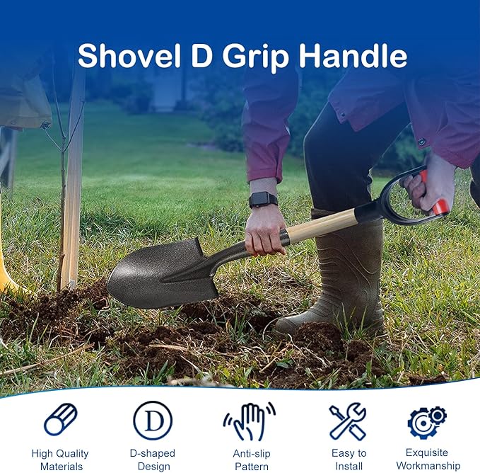 MroMax Shovel D Grip Handle, 1-1/4" Inner Diameter 32mm PVC Spade Snow Shovel Replacement Handle Garden Accessories for Digging Raking Tool Red-Black