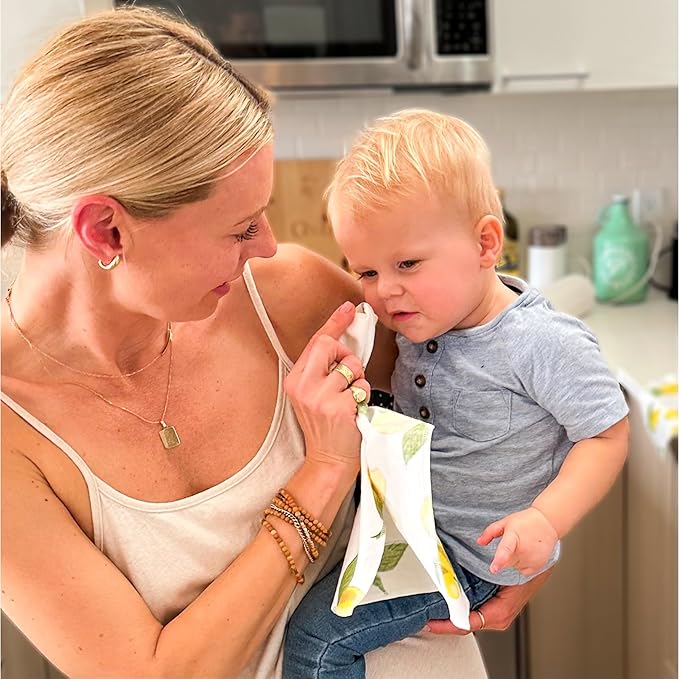 Reusable Paper Towels - 24 Pack - Roll of Washable Cotton Cloth Paper Towels - Paperless Reusable Napkins Cloth Washable - Absorbent + Long Lasting - Zero Waste Products - (Lemon)