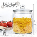 1 Gallon Glass Cookie Jar with Lid – Glass Jar with Lid - Airtight Food Storage Container for Cookies, Candy, Flour, Dog Treats – Clear Large Kitchen Jar for Pantry - Glass Containers with Lids
