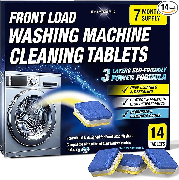 Washing Machine Cleaner Tablets 14 Pack for HE Front Load - Eco Friendly Washer Cleaning Tablets Formula - Pets Hair & Smell Solution - Septic Safe Descale Deodorize Protect - 1 Plus Year Supply