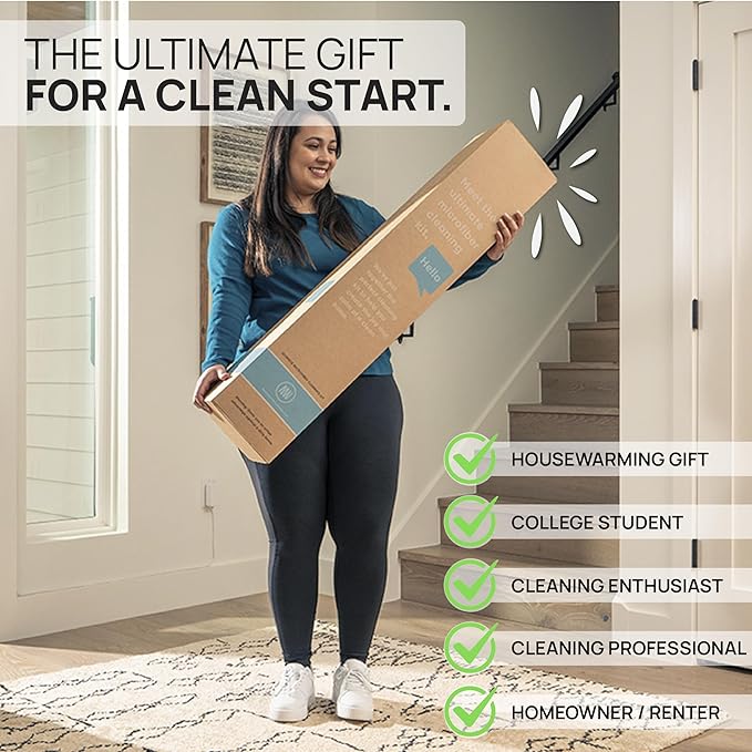 Ultimate Microfiber Cleaning Kit - Dry & Wet Mop for Hardwood, Tile, Vinyl Floors | 12Pack Microfiber Cloths | High Duster | Glass Cleaning Cloths | Reusable Mop Pads | Long Telescopic Handle