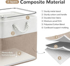 12 x 12 Inch Cube Storage Bins, 4 Pack Fabric Storage Basket with Handles, Foldable Boxes Organizer for Shelf Baskets for Home, Clothes (White/Khaki)