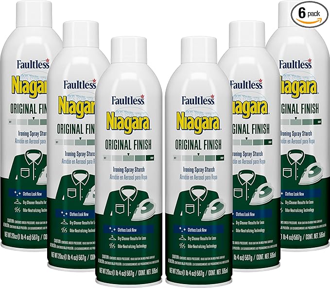 Liquid Starch Iron Spray (20 oz, 6-Pack) - Niagara Starch Spray Iron Aid: Non-Flaky/Clogging | Durafresh Scent - Original Hold Iron Out Spray - Iron Spray Pack for Clothes & Fabrics