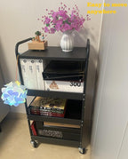 Stable 4 Tier Rolling Metal Storage Organizer, Heavy Duty Kitchen Rolling Cart, Metal Top Vegetable Storage Cart with Wheels for Kitchen Pantry Utility Use (Black)