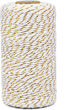 Leecogo Cotton Twine Gold and White Baker String 2mm Thick 328 Feet Christmas Twine for Gift Wrapping DIY Crafts Home Party Decoration Gardening