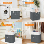 TasticTotes laundry basket 3-Pack, laundry hamper, Hamper with handles, collapsible laundry baskets, Waterproof dirty clothes hamper, Towel Storage for Home or Dorm, 125L-Grey