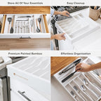 Premium Silverware, Flatware and Utensil Organizer for Kitchen Drawers, Food-Safe Contract Grade, Expandable from 16 to 28 In, White Bamboo
