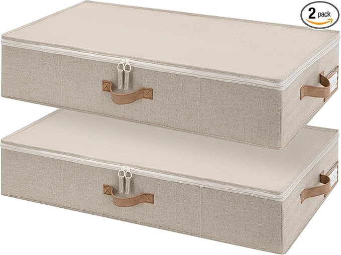 StorageWorks Underbed Storage with Lid, 2-Pack Under Bed Storage Containers for Clothes, Bedding, and Sweaters, Taupe