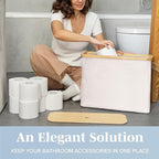 LONBET Toilet Paper Storage for 12 Rolls, Stackable & Foldable - The Ultimate Bathroom Organizer - Waterproof Basket with Bamboo Lid - Elegant Toilet Paper Storage Holder, Beige