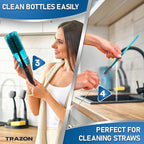 Dish Brush Set of 5 with Holder - Kitchen Scrub Brushes with Non-Slip Long Handle for Cleaning, Scrubber, Dishwashing, Dishes, Bottles, Straws, Cups, Pots & Sink, Black