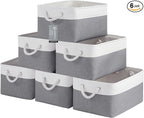 Large Storage Baskets- 15.7x11.8x8.26 inch Storage Bins for Shelves and Closet Organizing, Foldable Fabric Bin for Home Organization Clothes and Laundry (6-Pack, White&Gray)