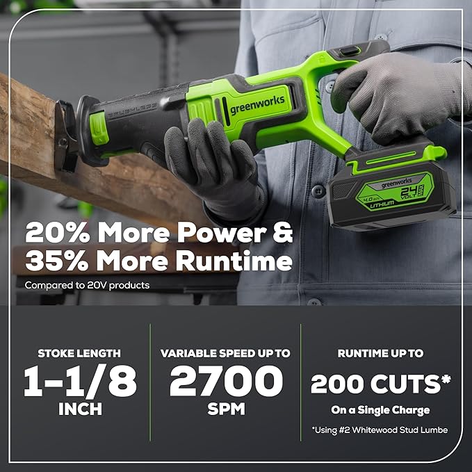 Greenworks 24V Brushless 2-Tool Combo Kit,Cordless Reciprocating Saw+4-1/2" Circular Saw Power Tool Sets Including Battery