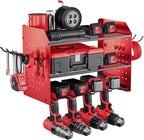 TRZZ Power Tool Organizer Wall Mount, 3-Layer Drill Holder with 2 Side Pegboards, Cordless Drill Rack with 4 Hooks, Efficient Storage for Workshop, Garage, and Tool Room (Red)