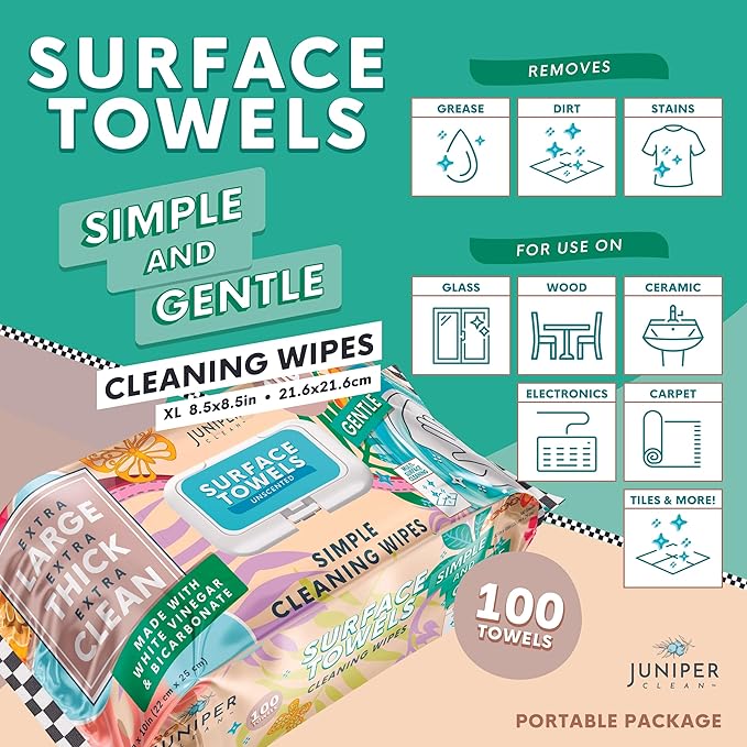 6 Packs Surface Cleaning Wipes Bleach Free, Thick & Large Dispose, All-Purpose Cleaner for Bathroom, Kitchen, Office, 100 Count Soft Flow, Biodegradable, No Scent