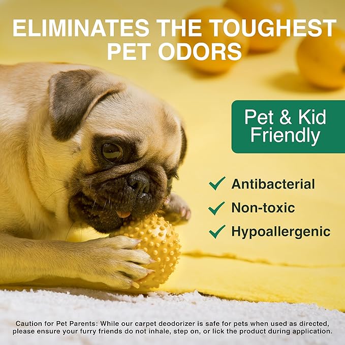 Good Natured Brand | Carpet Deodorizer & Freshener Powder | 47 oz Pet Odor Eliminator for Strong Odor & Pet Urine | Fresh Natural Lemon & Eucalyptus Scent | Safe for Homes with Pets