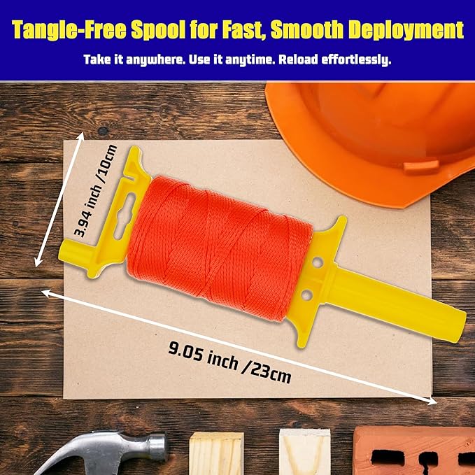 #18 Mason Line String, 540 Feet Braided Nylon Twine with 5 Built-in Levels, High-Visibility String Line for Construction, Gardening, DIY, and Outdoor Projects (Fluorescent Orange)