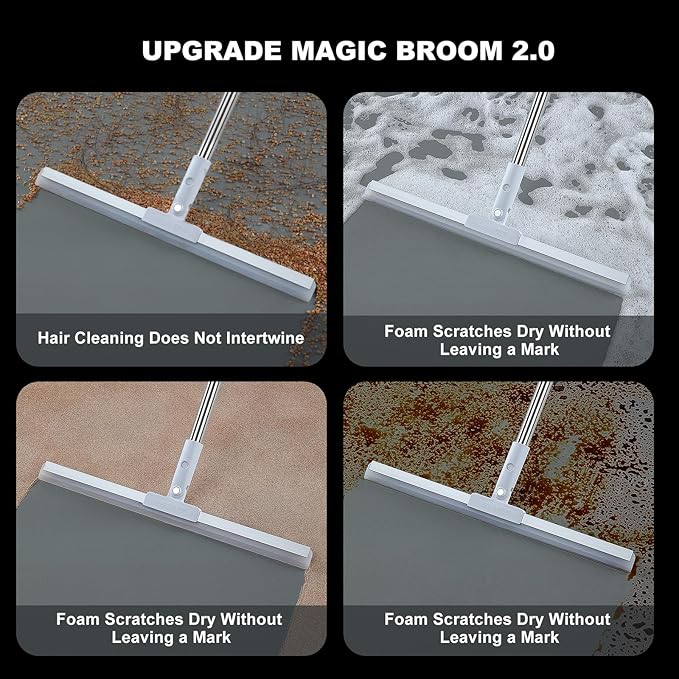 Rubber Squeegee Broom for Floor,62" Long Handle Window Squeegee, Silicone Pet Hair Remover,Magic Broom for Indoor Cleaning,Cleans Glass, Hair, fine dust, Liquids, Suitable for Smooth Floors, Rugs