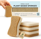 Plant Based Natural Sponge - Pack of 12 Cellulose Sponges, Safe on Non-Stick Cookware, Dual Sided Dish Sponge for Washing Dishes, Kitchen and Household