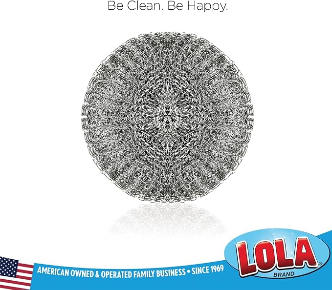 LOLA Steel Wool Wire Mesh Scouring Pad, 12 Pack, 4" Jumbo, Galvanized Steel, Heavy Duty Cleaning, Abrasive Scrubber, for Pots, Pans, Ovens, Grills