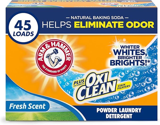 Arm & Hammer Plus OxiClean Powder Laundry Detergent, Fresh Scent, 45 Loads, 3.48 Pound (Pack of 1) - Package May Vary