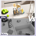 SWTYMIKI Sink Caddy Sponge Holder - Kitchen Sink Organizer with High Brush Holder for Countertop to Hold Dish Soaps and Sponges, Stainless Steel, Black