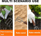 Gardening Tools - 6pc Set: Flower Spade, Digging Shovel, Weed Puller, Hand Rake & More - Stainless Steel & Wood - Brown