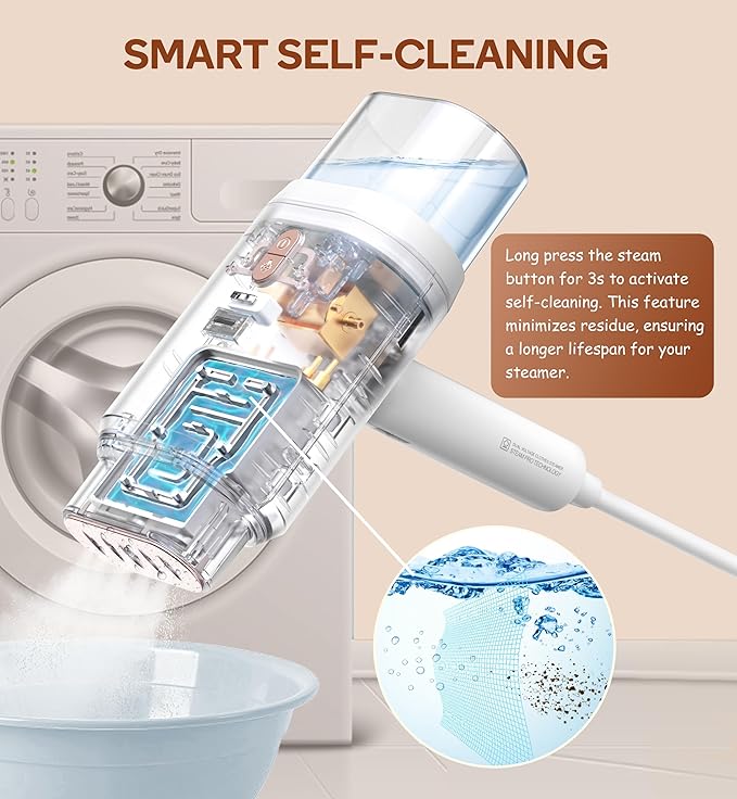 Newbealer Dual Voltage Garment Steamer - 120V/220V, 1200W Powerful Steamer for Clothes, Home & Travel Use, Horizontal & Vertical Steaming, 20s Heat-up, Foldable, 1.72lbs, 180ml (Gold)
