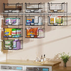 4-Tier Hanging Laundry Room Organizer with Label Cards,Foldable Wire Shelf Basket with 4 Rotating Hooks,Stacked Laundry Basket Organizer,Storage Rack for Laundry Rooms,Closet and Pantry-Black