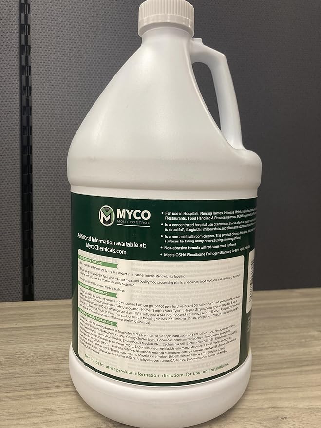 Myco Mold Control Concentrate – EPA-Registered Hospital Grade Disinfectant & Cleaner, Quat Formula for Mold Remediation & Bacteria Control, Commercial & Residential Use, 1 Gallon