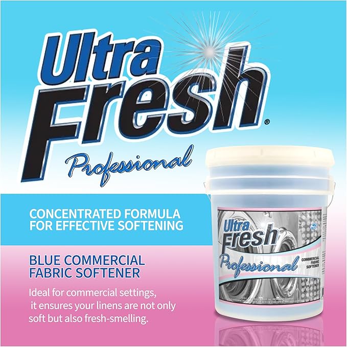 Ultra Fresh Professional 5 Gal Fabric Softener for Commercial Washing Machines, Liquid Laundry Softener, Up to 640 Loads, Blue Spring Fresh Fragrance