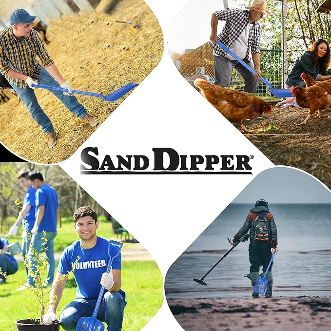 Sand Dipper Treasure Shovel Digger Sifter - Tough Plastic Shovel for Beach, Chicken Coop Poop, Goat Stall Cleaning, and Backyard Barns