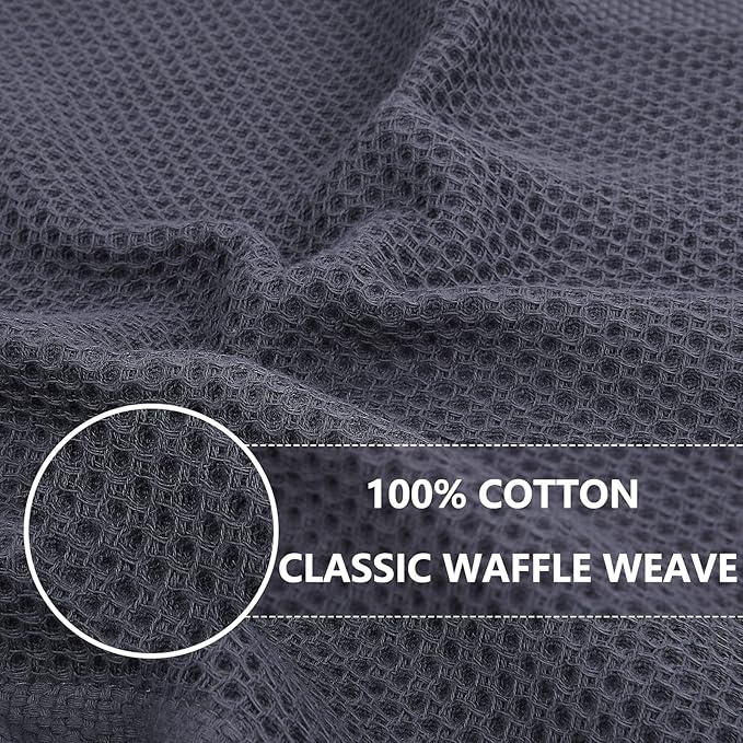 Homaxy 100% Cotton Waffle Weave Kitchen Dish Towels, Ultra Soft Absorbent Quick Drying Cleaning Towel, 13 x 28 Inches, 6-Pack, Dark Grey