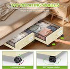 Molutsody Under Bed Storage with Wheels, 4-Pack UnderBed Storage Containers with Clear Lids, Under Bed Shoe Storage Organizer, Rolling Under Bed Storage for Clothes Shoes Blankets (Beige)