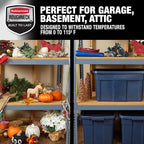 Rubbermaid Roughneck Tote 31 Gal, 3 Pack, Made in USA, Dark Indigo Metallic, Rugged Plastic Stackable Storage Bins with Lids and Handles