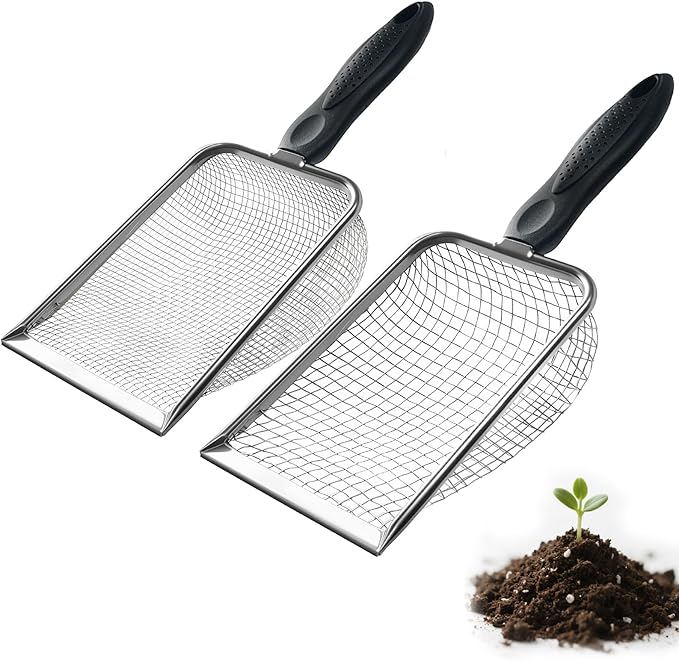 2 PCS 2-in-1 Gardening Soil Sifter Set with 3.8/5mm Mesh, Garden Sieve & Shovel Sifter Screen Potting Scoop for Sand, Dirt, Rock Compost, Stainless Steel & Ergonomic Handle