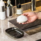 Soap Dish Soap Holder Shower, Ceramic Soap Dishes for Bar Soap Sponge, Shower Saver Tray for Bathroom Kitchen Sink, Raised Leaf Design, Black