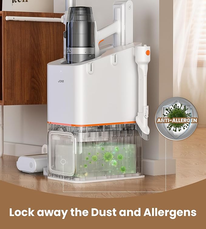 JONR VC08 Pro Cordless Vacuum Cleaner with Auto-Empty Station Powerful Suction, 2.5L Large Dust Bag, 3 in 1 Clean Staion, Rechargeable, Stick Vacuum for Pet Hair, Carpets & Hardfloor