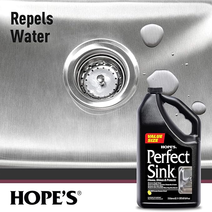 HOPE'S Perfect Sink Cleaner and Polish, Restorative, Water-Repellant, Removes Stains, Ideal for Brushed Stainless Steel, Cast Iron, Porcelain, Corian, Composite, Acrylic, Value Size