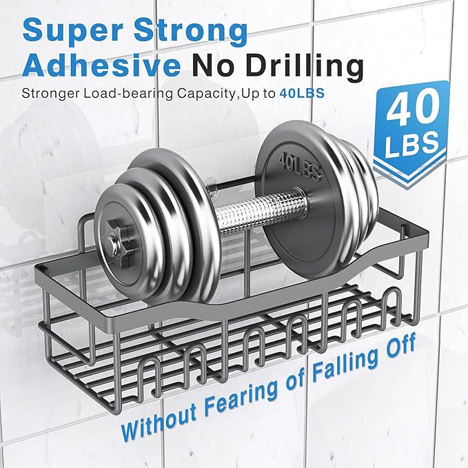 5-Pack Rustproof Stainless Steel Shower Caddy – No Drill Adhesive Bathroom Organizer with Large Capacity, Spacious Shower Shelves for Inside Shower, Kitchen & Home Decor Storage-XL Size