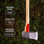 Adler Super Splitter - German Made, Wood & Rounds Splitting Axe with Hollow-Forge Design, 31.5" Hickory Handle with Anti-Slip Grip, 6.2 lb Head, Premium Leather Sheath