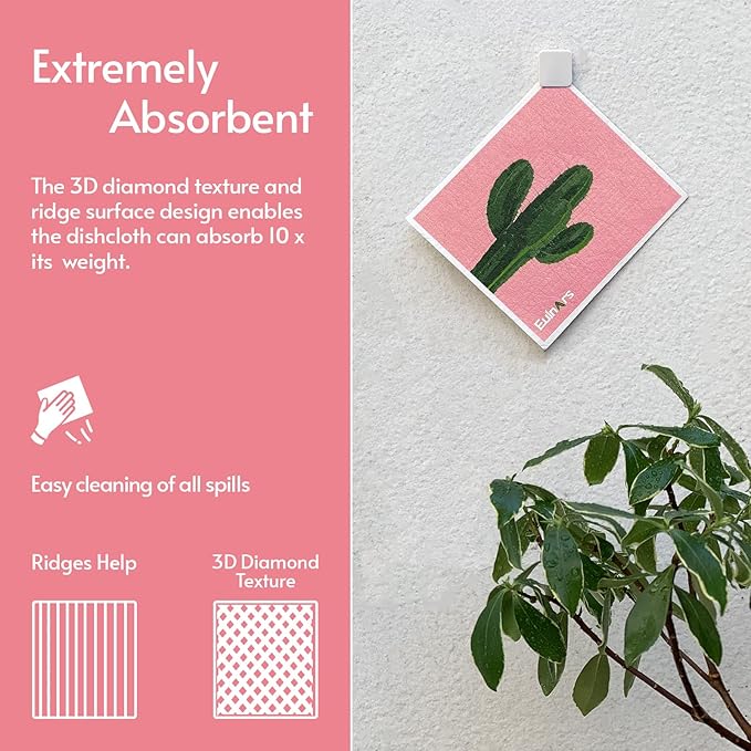 Swedish Dishcloths for Kitchen, 8 Pack Reusable Paper Towels with Clips, Non-Scratch Swedish Dish Towels, Super Absorbent Cellulose Sponge Cloths, Assorted