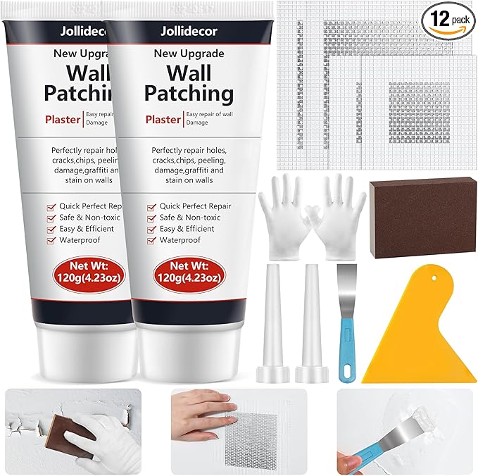 2 Pack Drywall Repair Kit, 240g Quick Drying Spackle Wall Repair with Scraper Wall Patch Repair to Fix Wall Surface Holes and Creak Damage Wall Mending Agent for Home Wall Plaster Wall Repair