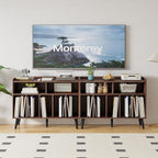 ChooChoo Record Player Stand, Turntable Stand with Vinyl Storage, Record Player Cabinet Up to 350 Albums, Cube Storage Organizer for Living Room, Walnut