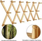 Dseap Accordian Wall Hanger: 16” High Wooden Wall Expandable Coat Rack, Hat Rack Holder, Accordion Hook for Baseball Caps, Coats, Mugs, 17 Peg Hooks, Natural