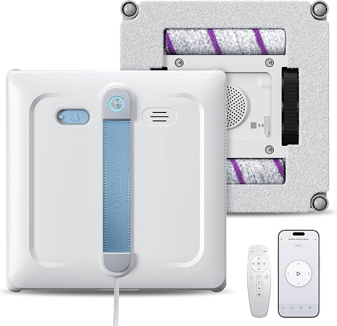 Window Cleaning Robot – 𝐃𝐮𝐚𝐥𝐅𝐨𝐫𝐜𝐞 Patented Dual Turbo Roller Brush & Cleaning Pad Hybrid Tech, Dual-Side 6-Wide-Angle Nozzles Spray, AI Navigation, Multi-Safety, App & Remote Control
