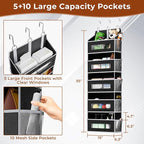 5 Tier Over The Door Organizer - Large Capacity Behind Door Hanging Shelves with 10 Mesh Pockets and Clear Windows, Closet Organizers and Storage for Bathroom, Bedroom, Nursery, Black