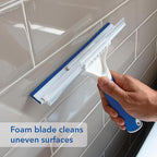 Unger Professional Connect and Clean 10” Glass and Tile Shower Squeegee, Compatible with Standard Threaded Pole, 2-in-1 Bathroom Cleaning Supplies, Cleaner for Showers and Mirrors, Streak-Free Results